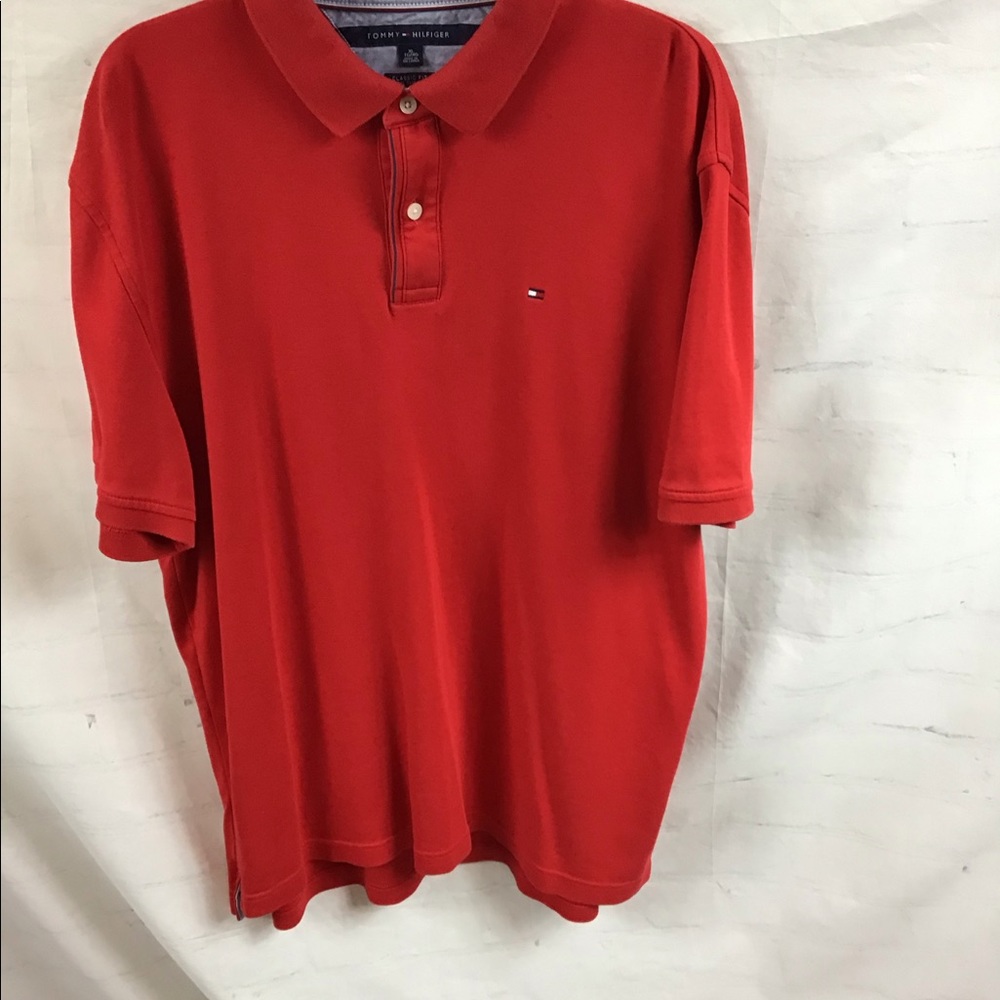 Red polo shirt